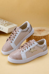 Gold Glitter Star Patchwork Leather Lace-up Sneakers Women's Shoes JT's Designer Fashion
