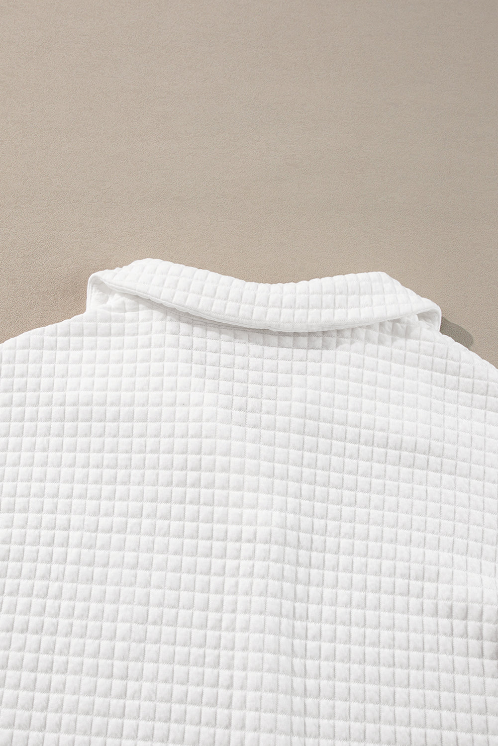 White Quilted Texture Sporty Collared Long Sleeve Top Long Sleeve Tops JT's Designer Fashion