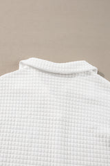White Quilted Texture Sporty Collared Long Sleeve Top Long Sleeve Tops JT's Designer Fashion