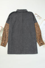 Gray Color Block Leopard Patched Corduroy Shacket Jackets JT's Designer Fashion