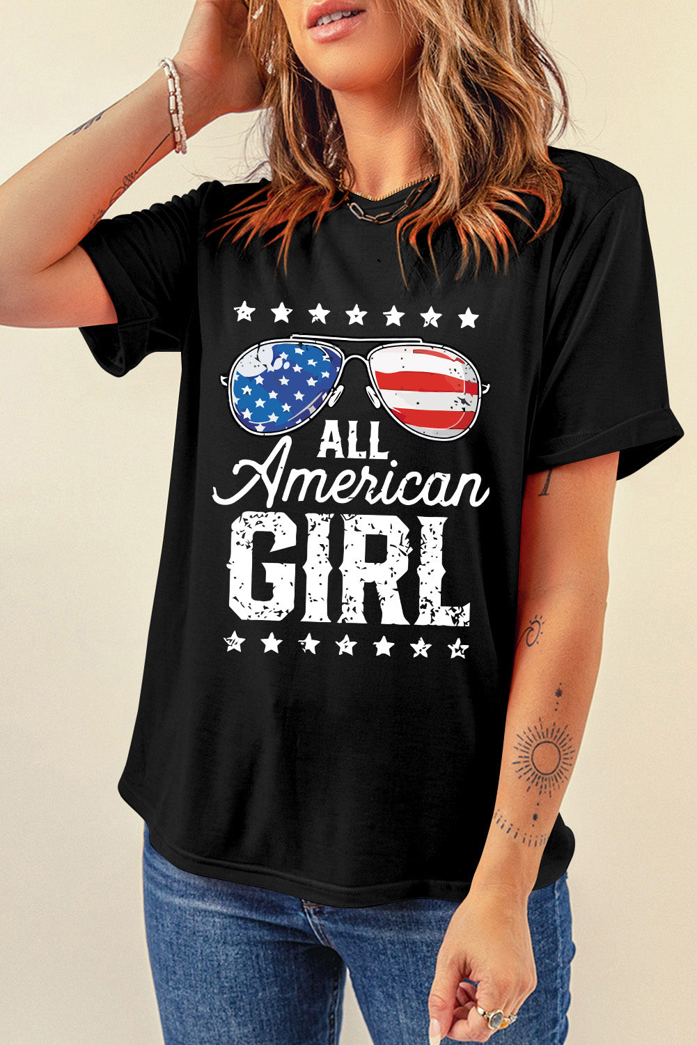 Black Stars and Stripes Glasses Slogan Graphic T Shirt Graphic Tees JT's Designer Fashion