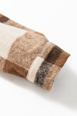 Light French Beige Flannel Plaid Double Flap Pocket Shacket Plaid Shackets JT's Designer Fashion