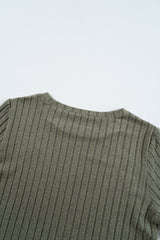 Moss Green Leopard Print Crochet Patchwork Rib Textured Knit Top Long Sleeve Tops JT's Designer Fashion