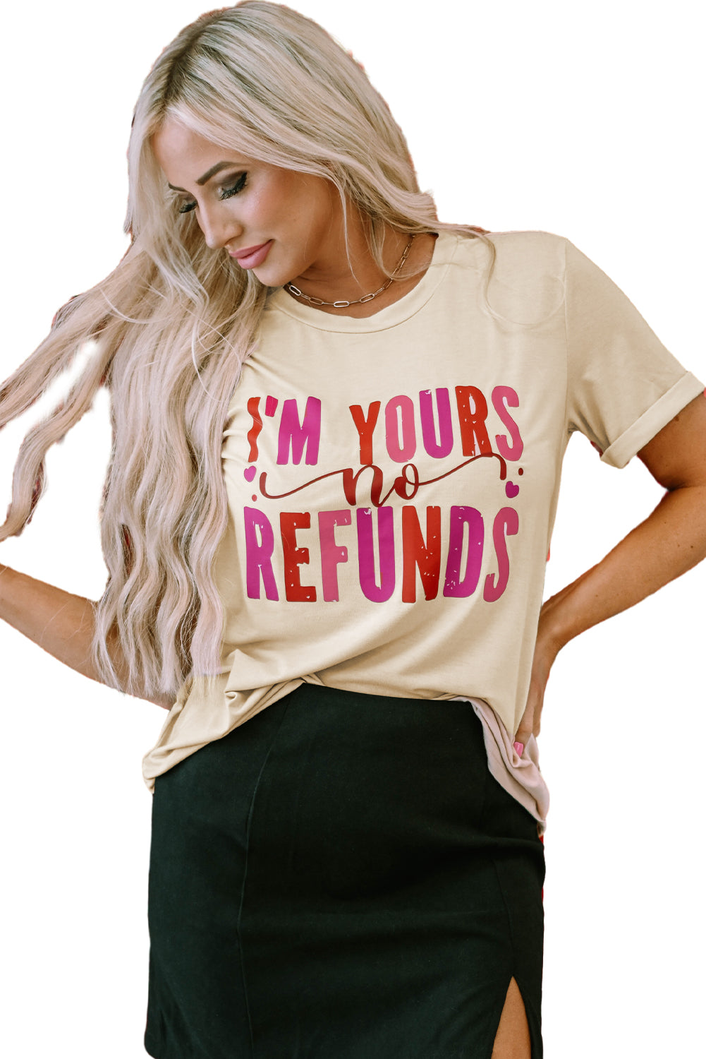 Khaki I'm Yours No Refunds Crew Neck Graphic Tee Graphic Tees JT's Designer Fashion
