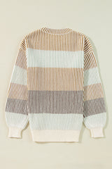 Brown Colorblock Textured Knit Bubble Sleeve Sweater Sweaters JT's Designer Fashion