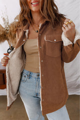 Cinnamon Fleece Lined Buttoned Flap Pockets Corduroy Jacket Jackets JT's Designer Fashion