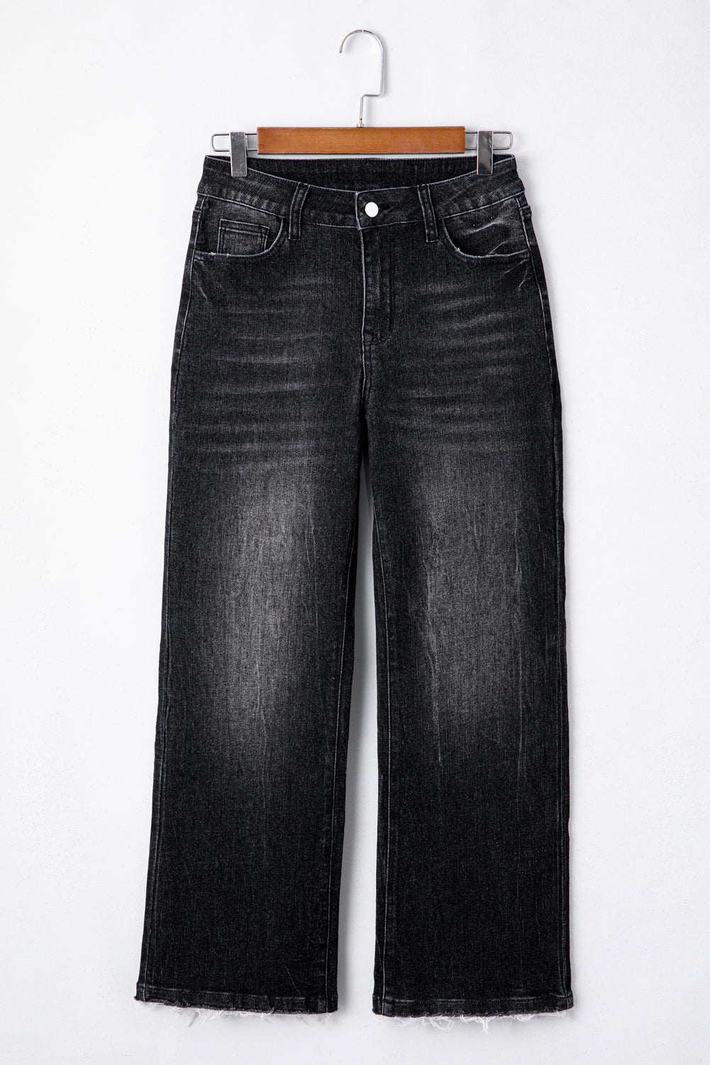 Carbon Grey Mineral Wash Raw Hem High Waist Flared Jeans Jeans JT's Designer Fashion