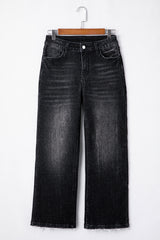 Carbon Grey Mineral Wash Raw Hem High Waist Flared Jeans Jeans JT's Designer Fashion