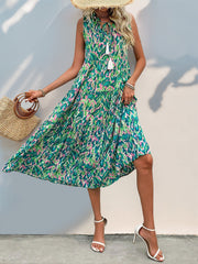 Tassel Printed Tie Neck Sleeveless Dress Maxi Dresses JT's Designer Fashion
