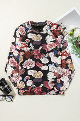 Pink Mesh Floral Print Mock Neck Long Sleeve Slim Top Long Sleeve Tops JT's Designer Fashion