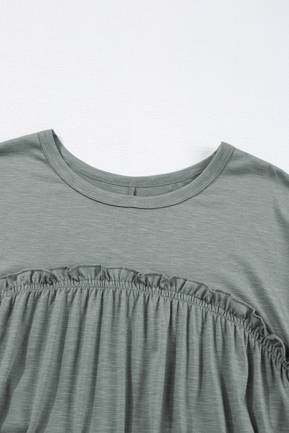 Mist Green Frilled Gathered Seam Round Neck T Shirt Dress T Shirt Dresses JT's Designer Fashion