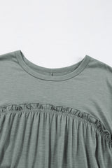 Mist Green Frilled Gathered Seam Round Neck T Shirt Dress T Shirt Dresses JT's Designer Fashion
