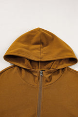 Chestnut Color Block Half Zip Kangaroo Pocketed Hoodie Sweatshirts & Hoodies JT's Designer Fashion