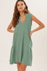 Moonlight Jade Split V Neck Tiered Flowy Sleeveless Dress Dresses JT's Designer Fashion