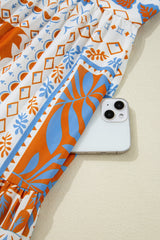 Orange Multi Printed Ricrac Trim Spaghetti Straps Long Dress Maxi Dresses JT's Designer Fashion