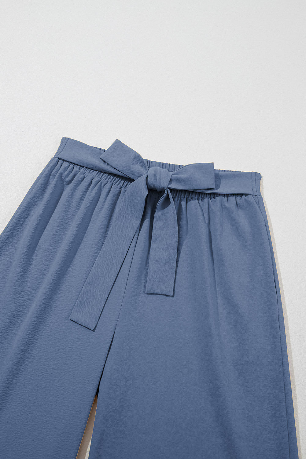 Sail Blue High Waisted Tie Front Side Pocket Wide Leg Flowy Casual Pants Pants & Culotte JT's Designer Fashion
