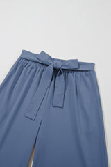 Sail Blue High Waisted Tie Front Side Pocket Wide Leg Flowy Casual Pants Pants & Culotte JT's Designer Fashion