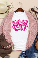 White Spooky Babe Bat Print Halloween Crewneck T Shirt Graphic Tees JT's Designer Fashion