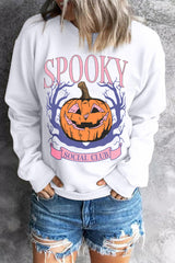 Beige SPOOKY SOCIAL CLUB Halloween Pumpkin Face Graphic Sweatshirt Graphic Sweatshirts JT's Designer Fashion