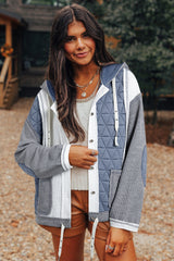 Light Blue Quilted Textured Patchwork Loose Fit Hooded Jacket Jackets JT's Designer Fashion