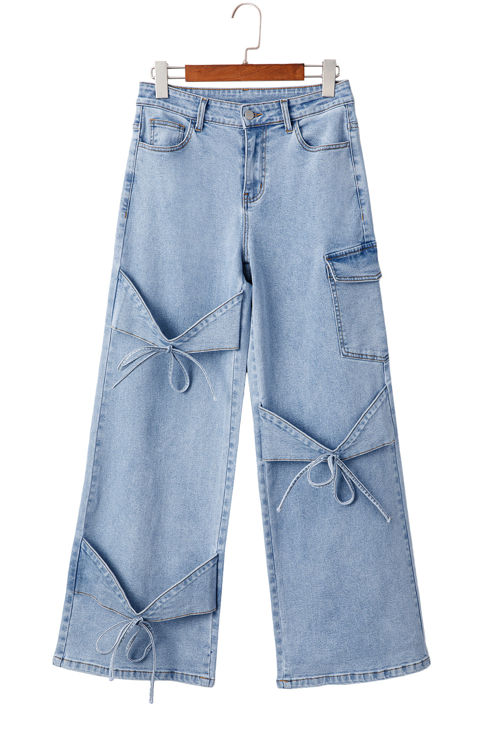 Beau Blue Bowknot Decor Boyfriend Cargo Jeans Jeans JT's Designer Fashion