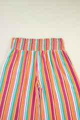 Orange Stripe Plus Size Boho Smocked Waist Loose Pants Plus Size Bottoms JT's Designer Fashion