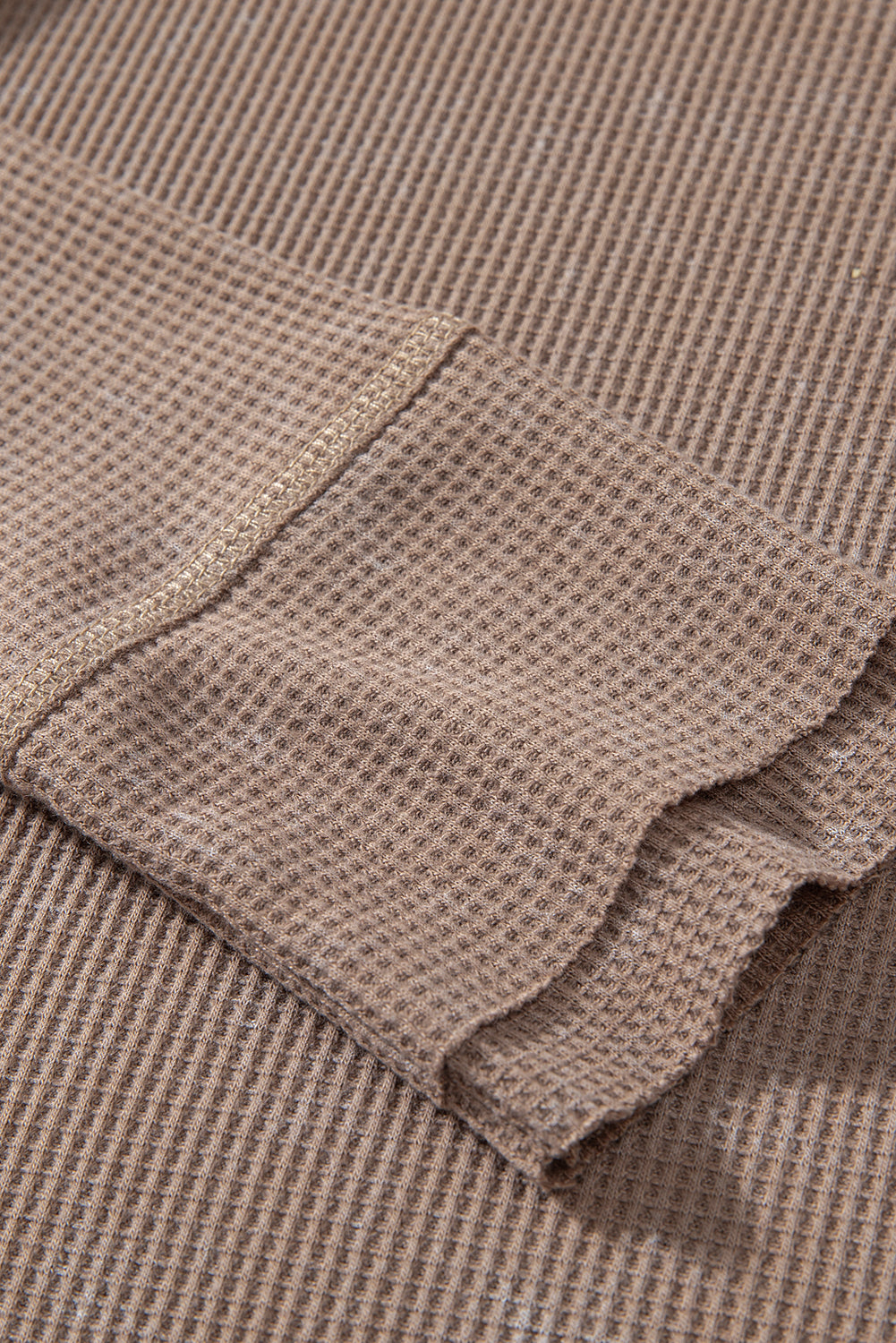 Coffee Acid Wash Waffle Knit Buttoned Neckline Long Sleeve Top Long Sleeve Tops JT's Designer Fashion