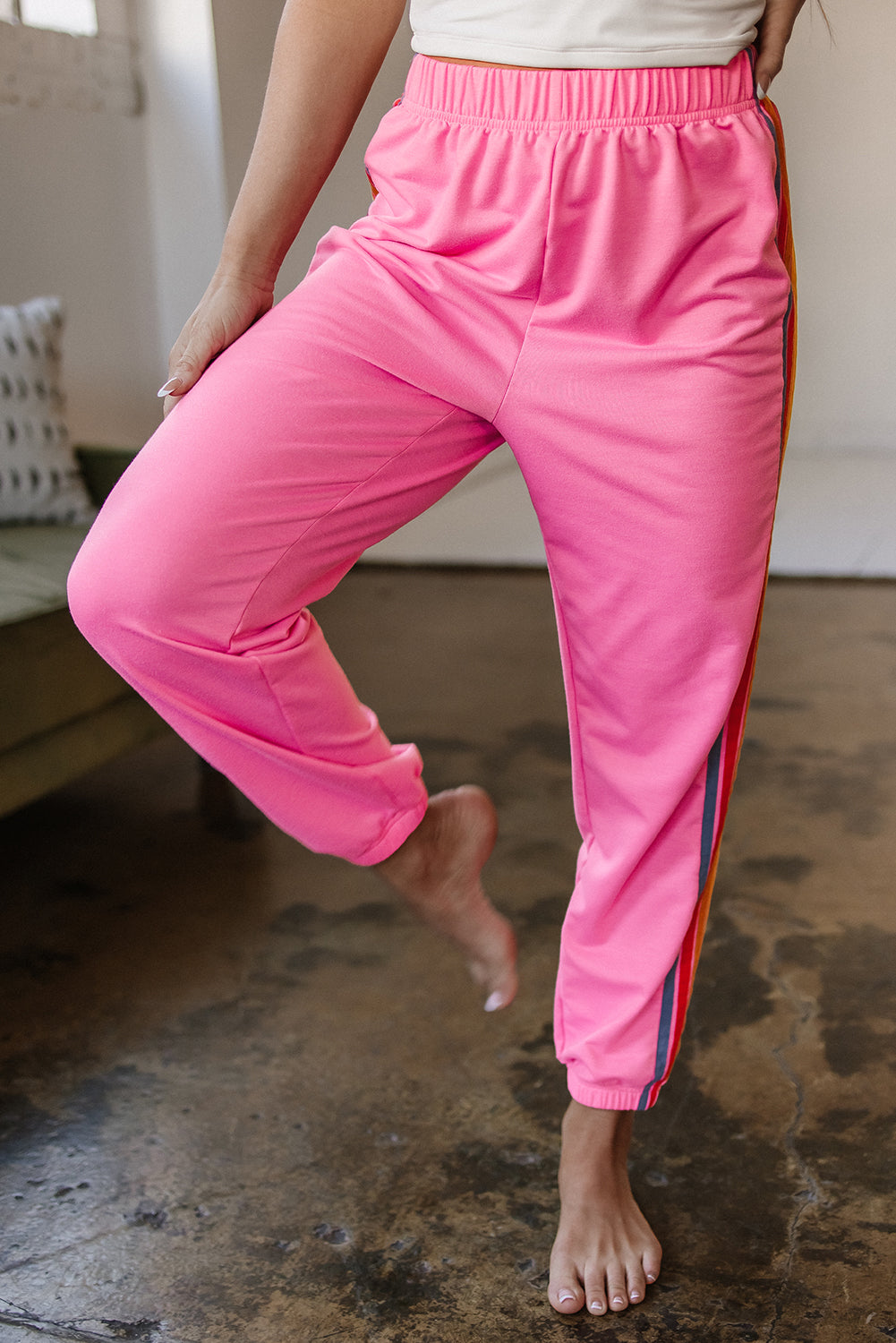 Pink Counting Rainbows High Waist Sweatpants Pants & Culotte JT's Designer Fashion