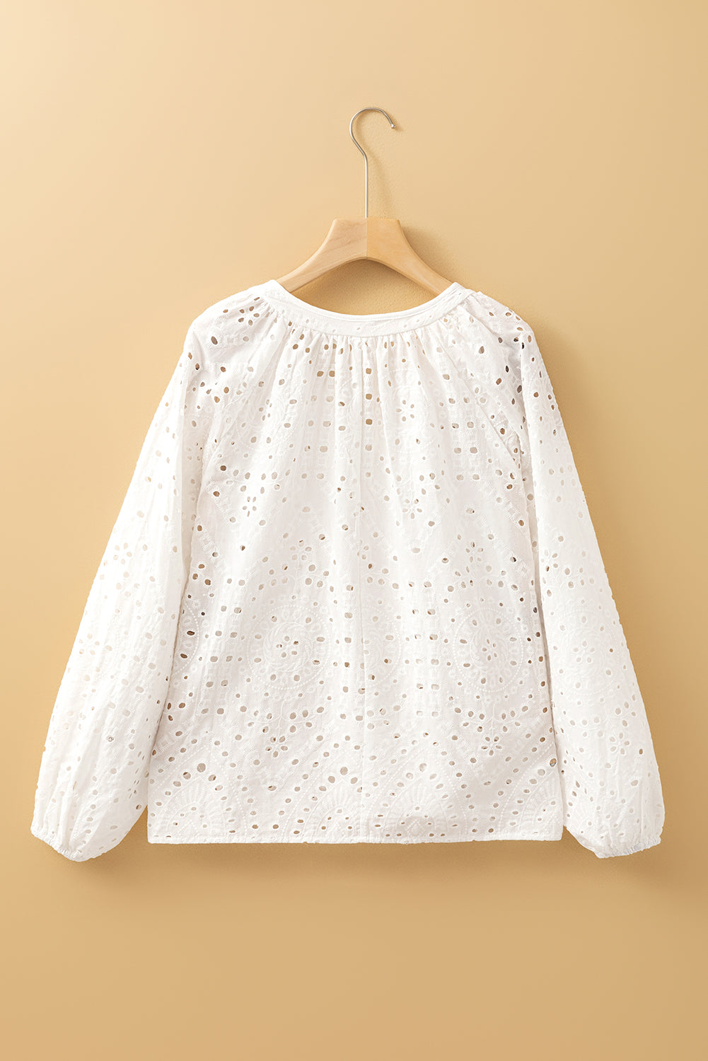 White Eyelet Embroidered Puff Sleeve V Neck Blouse Blouses & Shirts JT's Designer Fashion