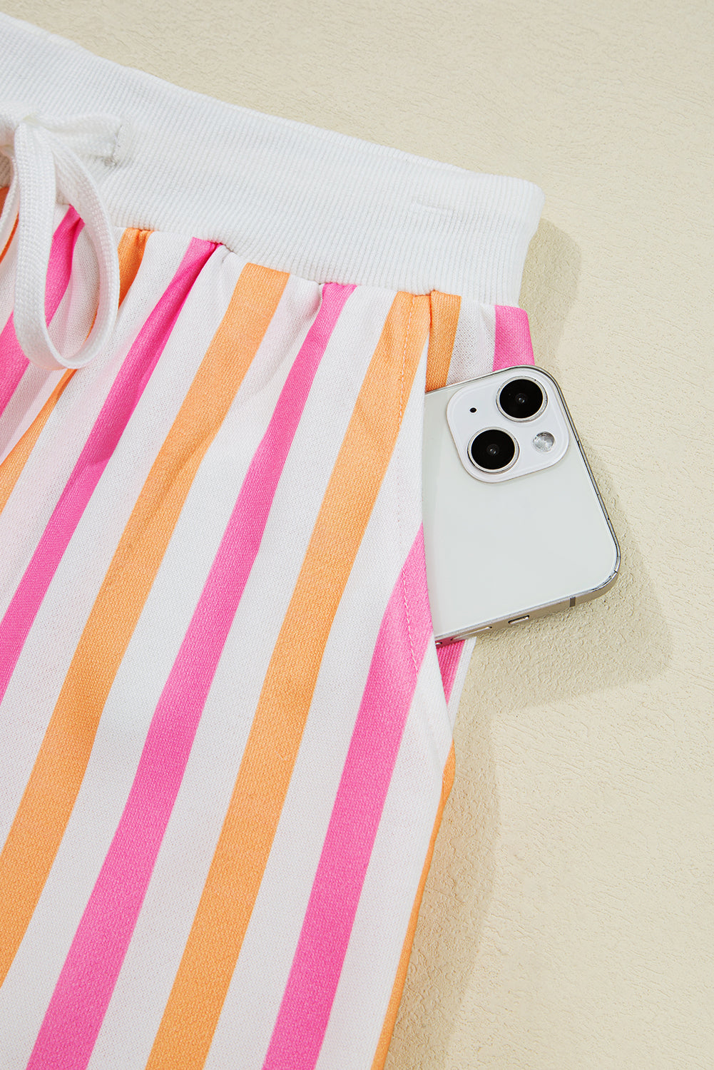Pink Stripe Drop Shoulder Half Sleeve Loose Tee and Shorts Casual Set Short Sets JT's Designer Fashion