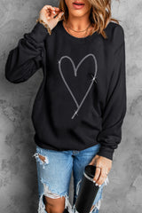 Black Rhinestone Heart Pattern Valentines Fashion Sweatshirt Graphic Sweatshirts JT's Designer Fashion