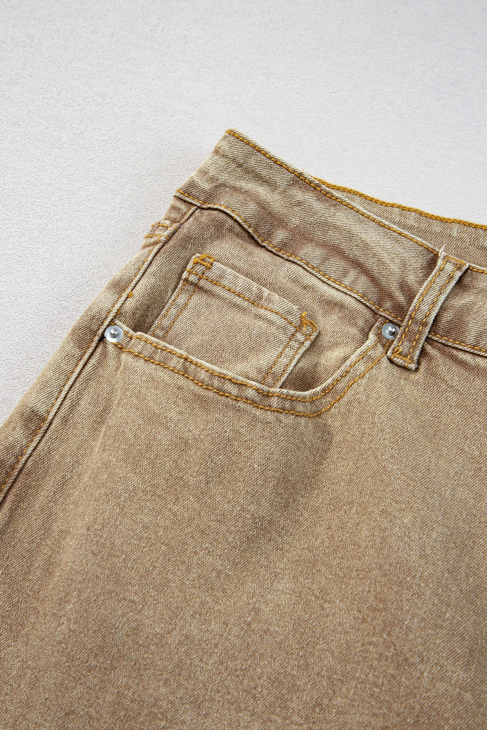 Light French Beige Acid Washed High Rise Cropped Wide Leg Jeans Jeans JT's Designer Fashion