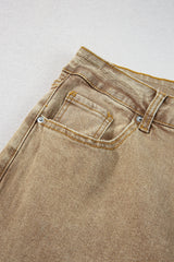 Light French Beige Acid Washed High Rise Cropped Wide Leg Jeans Jeans JT's Designer Fashion
