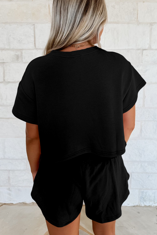 Black American Flag Inspired Bow Print Relaxed Tee and Skort 2pcs Outfit Graphic Sets JT's Designer Fashion