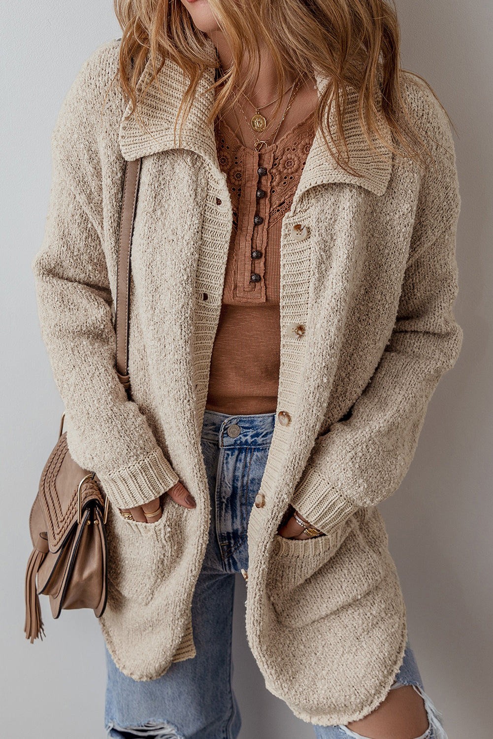 Jet Stream Collared Drop Shoulder Button Up Cardigan with Pocket Cardigans JT's Designer Fashion