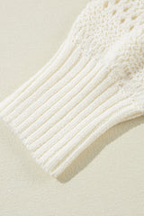 White Pointelle Knit Raglan Sleeve Hooded Sweater Sweaters JT's Designer Fashion