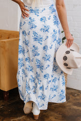 Sky Blue Boho Floral High Waist Ruffle Split Maxi Skirt Skirts & Petticoat JT's Designer Fashion