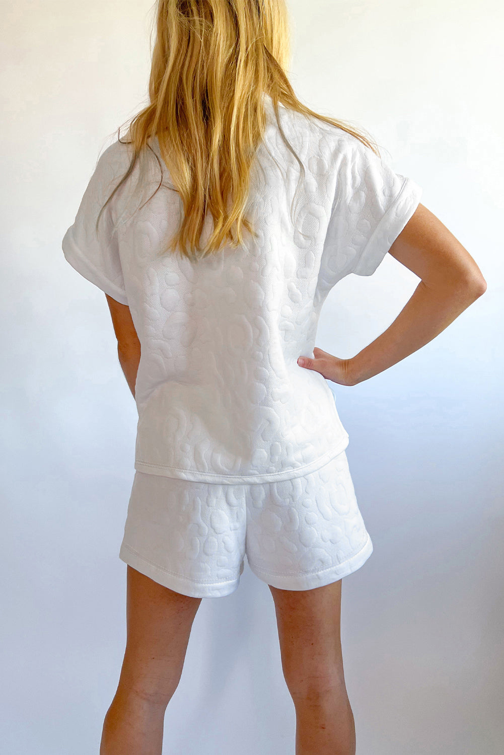 White Leopard Jacquard Quarter Zip Tee and Shorts Set Short Sets JT's Designer Fashion