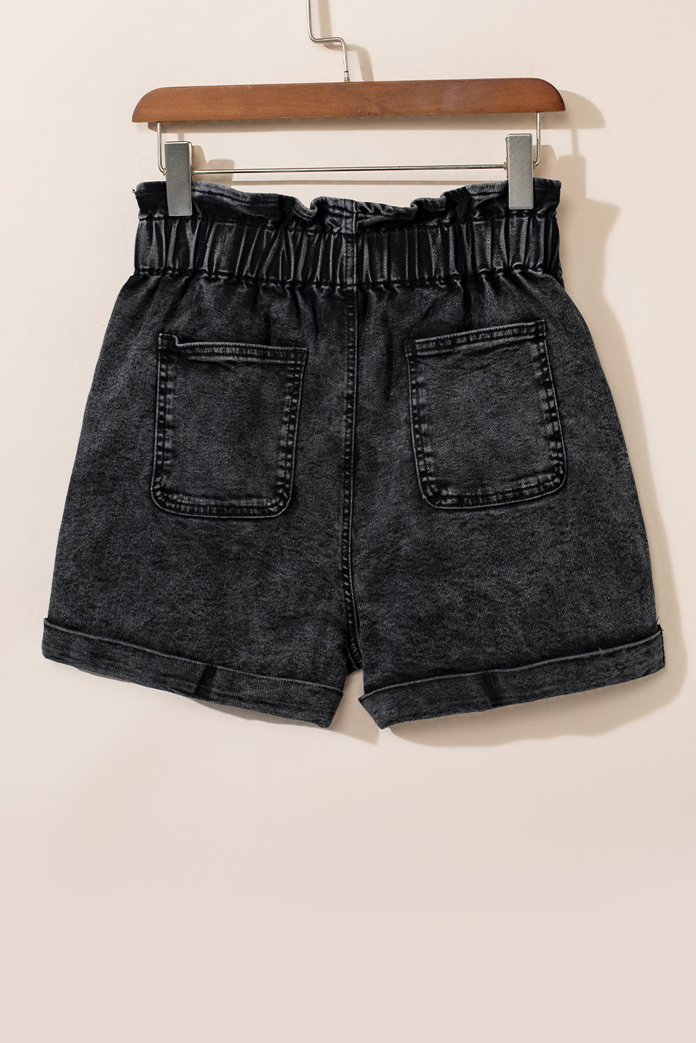 Black Vintage Washed Frilled High Waist Denim Shorts Denim Shorts JT's Designer Fashion