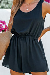 Black Solid Color Sleeveless Cutout Knot Back Romper Bottoms JT's Designer Fashion