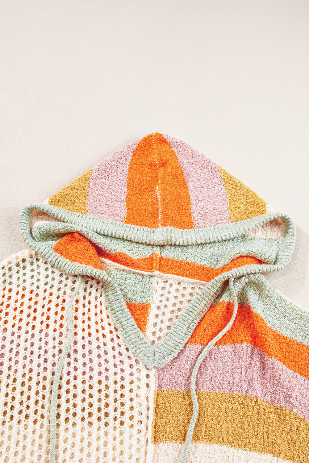 DEAR-LOVER Beige Oversized Colorblock V Neck Hooded Sweater Sweaters JT's Designer Fashion