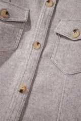 Light Grey Turn Down Collar Flap Pockets Buttoned Shacket Jackets JT's Designer Fashion