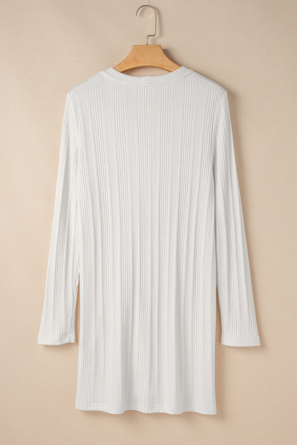 White Solid Color Ribbed Button up Tunic Cardigan Cardigans JT's Designer Fashion
