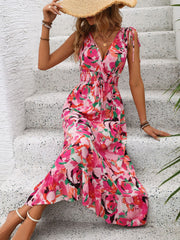 Ruffled Smocked Printed Sleeveless Dress JT's Designer Fashion