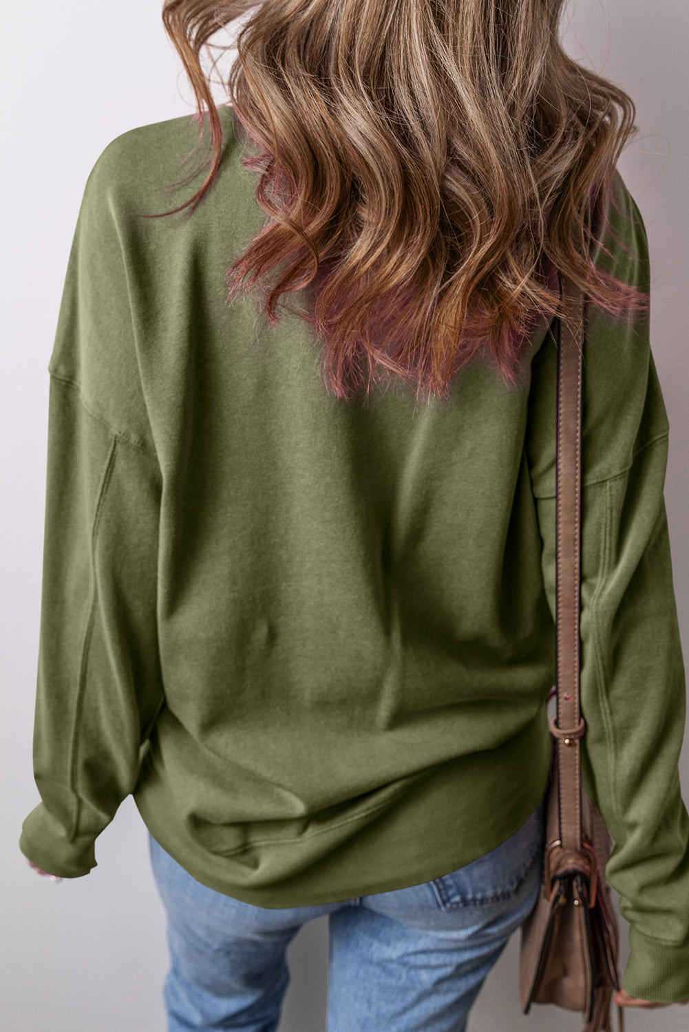 Vineyard Green Drop Shoulder Crisscross Stitching Pocketed Loose Sweatshirt Sweatshirts & Hoodies JT's Designer Fashion