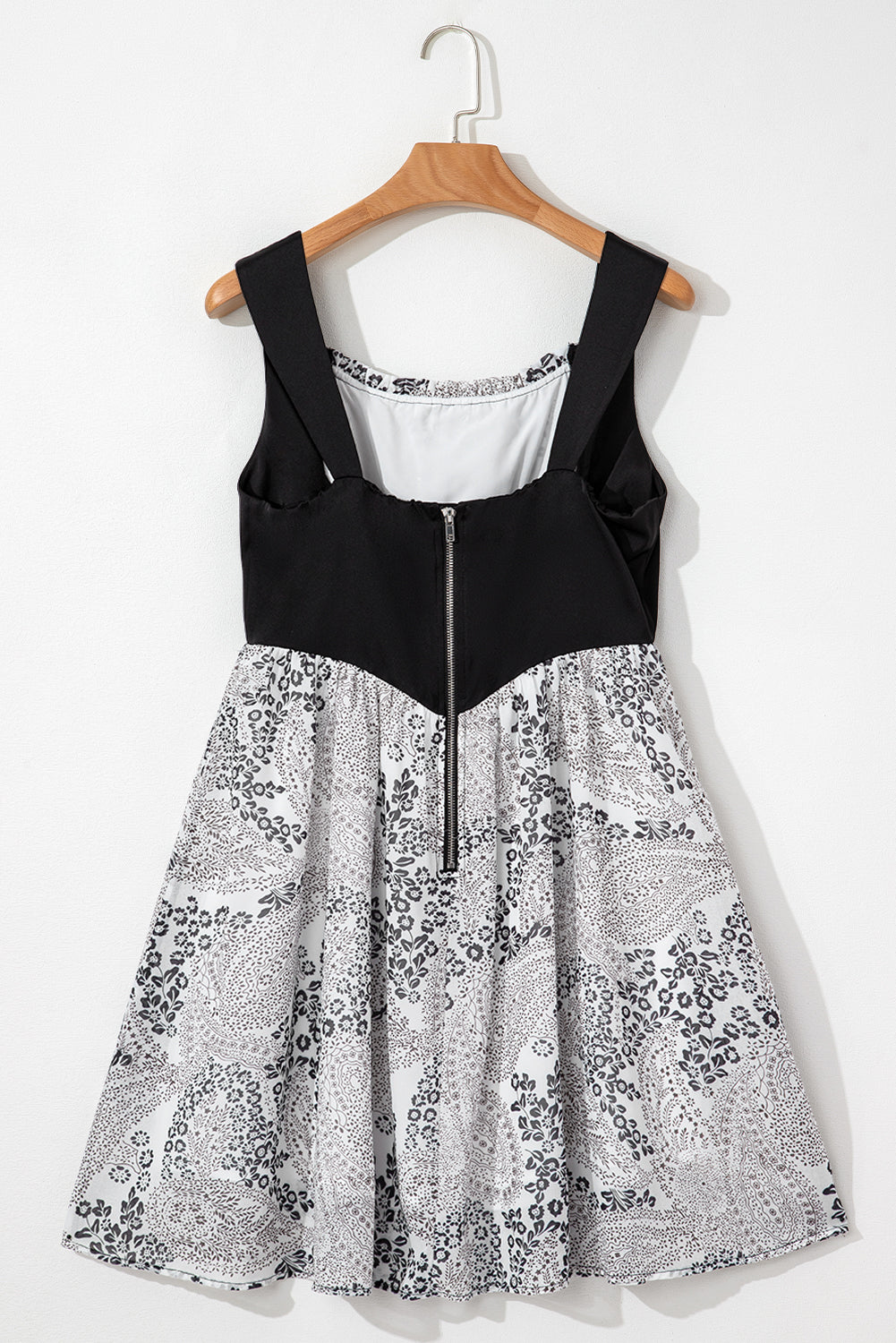 Black Sleeveless Leather Bustier Patchwork Paisley Floral Chiffon Dress Mini Dresses JT's Designer Fashion