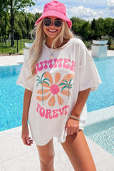 White SUMMER FOREVER Flower Graphic T Shirt Graphic Tees JT's Designer Fashion