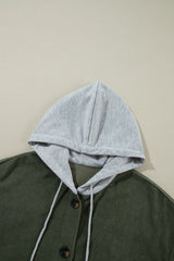 Jungle Green Oversized Corduroy Contrast Hooded Shacket Jackets JT's Designer Fashion