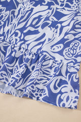 Sky Blue Floral Print Spaghetti Strap High Waist Maxi Dress Floral Dresses JT's Designer Fashion