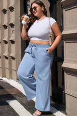 Beau Blue Casual Wide Slit Leg High Waist Loose Plus Size Jeans Plus Size Bottoms JT's Designer Fashion